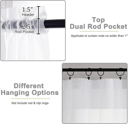 White Sheer Curtains 84 Inches Long 2 Panels Set for Bedroom Living Room, Soft Airy Light Filtering Modern Solid Rod Pocket Drapes Window Treatments, White, Each 59" W x 84" L