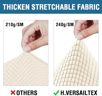 H.VERSAILTEX 3 Piece Stretch Sofa Covers for 2 Cushion Loveseat Couch Covers for Living Room (Base Cover Plus 2 Seat Cushion Covers) Thicker Jacquard Fabric (Medium Sofa, Cream)