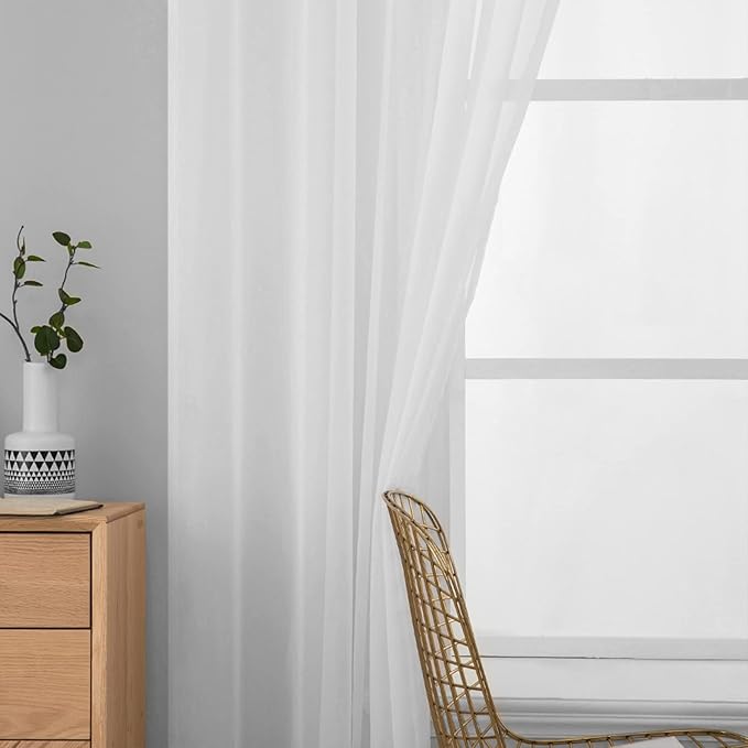 MIULEE 2 Panels Solid Color White Sheer Window Curtains Elegant Window Voile Panels/Drapes/Treatment for Bedroom Living Room (54 X 78 Inches White)