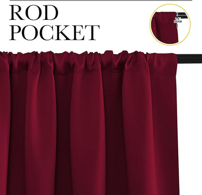 NICETOWN Wine Red Blackout Curtains 63 inches Long for Living Room, Darkening Window Curtain Panels, Easy-Care Solid Thermal Insulated Draperies/Drapes for Daughter Room