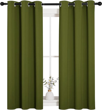 NICETOWN Window Curtain Panels, Christmas Window Decoration Thermal Insulated Solid Grommet Blackout Draperies/Drapes for Bedroom (1 Pair, 34 by 54-inch, Olive Green)