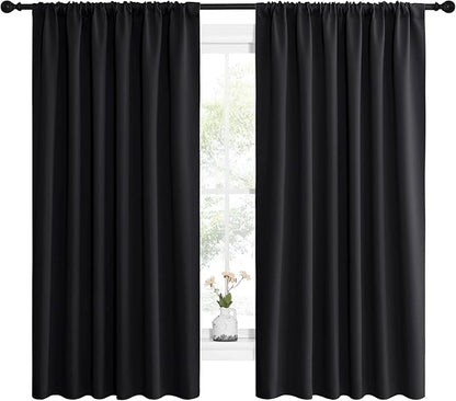 NICETOWN Halloween Black Blackout Curtain Blinds - Solid Thermal Insulated Window Treatment Blackout Drapes for Bedroom (2 Panels, 62 inches Wide by 63 inches Long)