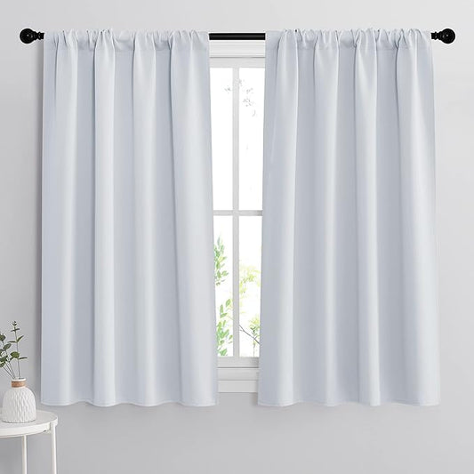 RYB HOME Curtains for Bedroom Living Room 63 inches Long, Thermal Insulated Privacy Rod Pocket Drapes for Nursery Office Home Theater, Width 34 by Length 63, Greyish White, 2 Panels