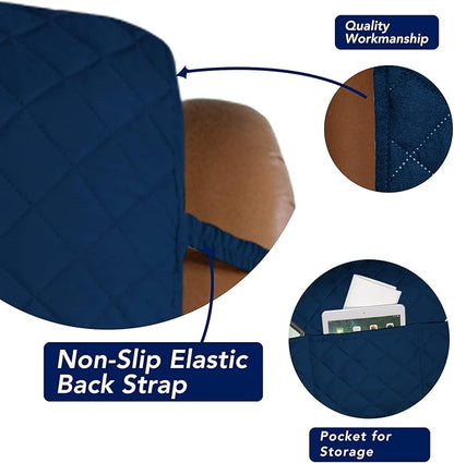 PureFit Reversible Quilted Oversized Recliner Sofa Cover, Water Resistant Furniture Protector, Washable Couch Cover with Elastic Straps for Kids, Pets (Large, Classic Navy/Navy)