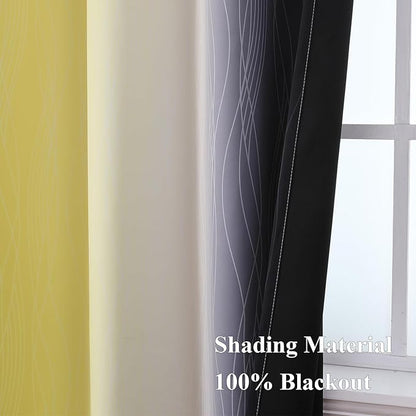 Estelar Textiler Black and Yellow Blackout Curtains 45 Inch Length, Full Light Blocking Gradient Grommet Drapes for Kitchen, Thermal Insulated Ombre Curtains for Bedroom, 42Wx45L, 2 Panels