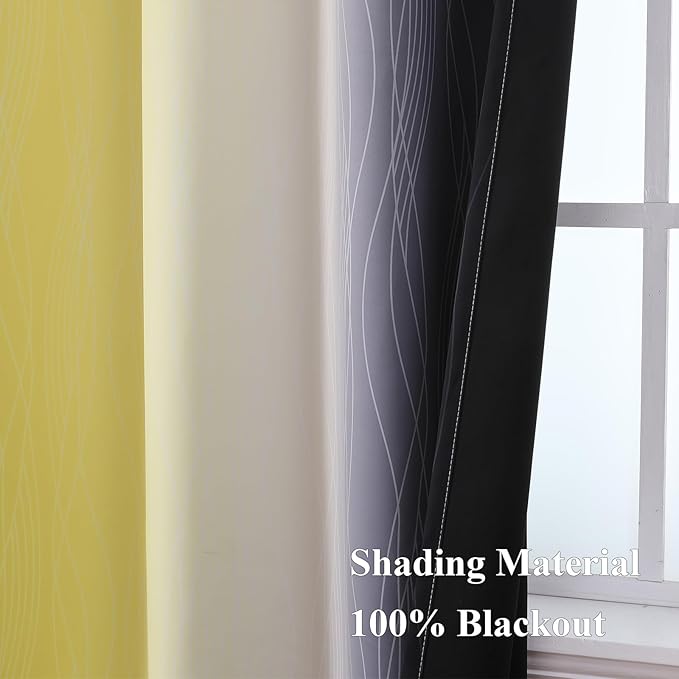 Estelar Textiler Black and Yellow Ombre Blackout Curtains for Bedroom, Thermal Insulated Blackout Drapes, Full Light Blocking Energy Saving Long Curtains for Living Room, 52Wx96L, 2 Panels