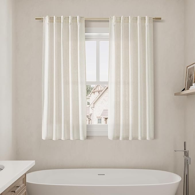 Nanspring Cream Linen Curtains 63 Inch for Bedroom Natural Semi Sheer Light Filtering Boho Curtains Back Tab and Rod Pocket Panels for Living Room 34 x 63 Inch, 2 Panels