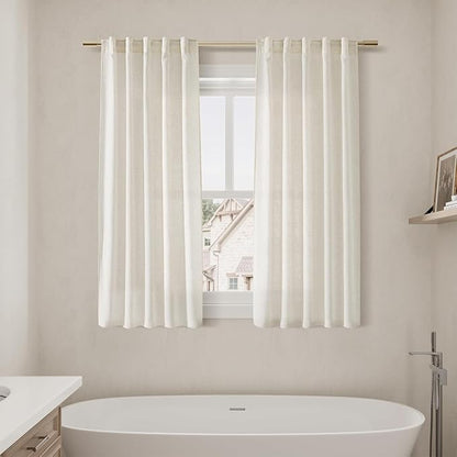 Nanspring 60 Inch Length Linen Curtains Cream Semi Sheer Light Filtering Back Tab and Rod Pocket Neutral Curtains for Bedroom Living Room 34 x 60 Inch,2 Panels