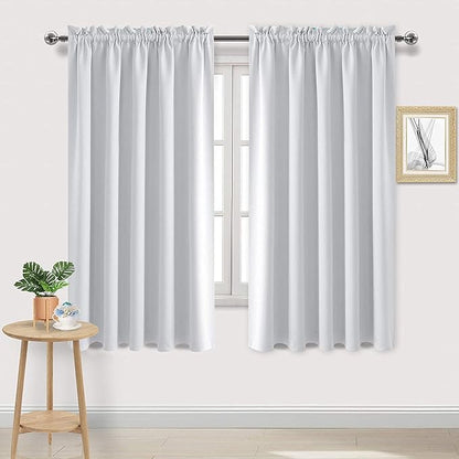 DWCN Blackout Curtains for Bedroom – Rod Pocket Thermal Insulated Noise Reducing Noise Reducing Drapes for Living Room, W 60 x L 63 Inch, 2 Panels, Greyish White