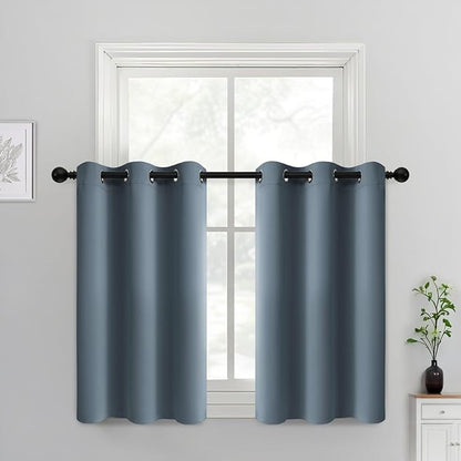 Yakamok 36 Inch Length Blackout Curtains for Bedroom, Light Blocking Drapes Room Darkening Thermal Insulated Solid Grommet Panels for Living Room(38Wx36L, Stone Blue, 2 Panels)