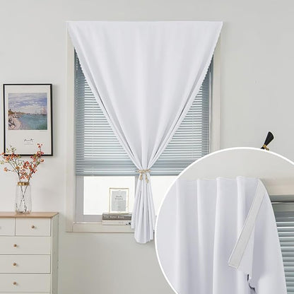 Self Adhesive Curtains Portable Blackout Curtain Simple and Easy to Install Bedroom Window Thermal Lnsulated Kitchen Room Darkening Black Small Drapes, 59" W X 96" L, White, 1 Panel
