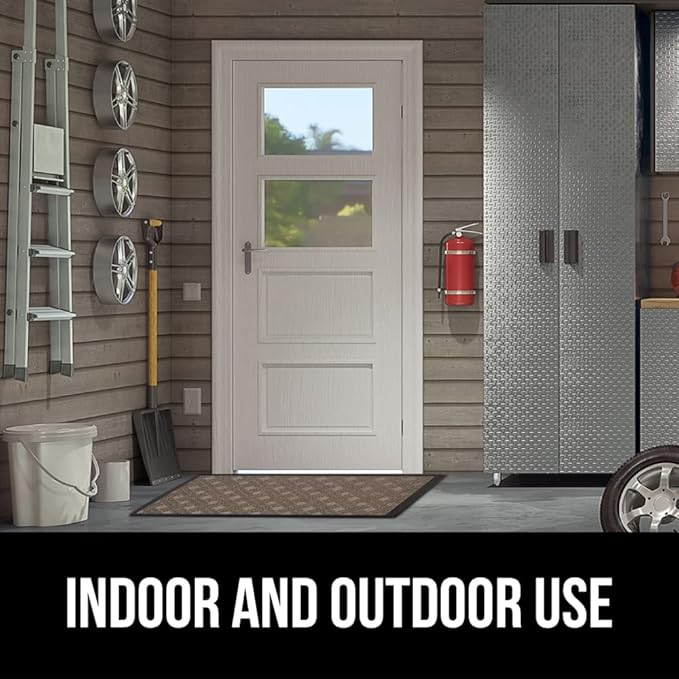 GORILLA GRIP 100% Waterproof All-Season WeatherMAX Doormat, US Designed Natural Rubber, Stain and Fade Resistant, Low Profile Indoor Outdoor Door Mats, Easy Clean Patio Mat, 29x17, Taupe Basket Weave