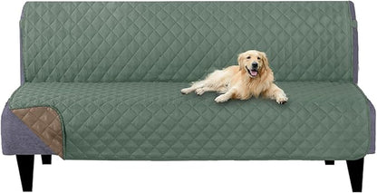 U-NICE HOME Futon Sofa Covers Reversible Sofa Slipcover Armless Cover Furniture Protector Couch Cover Water Resistant (Futon, Greyish Green/Taupe)