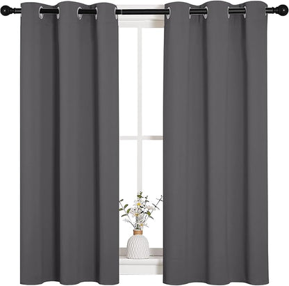 NICETOWN Grey Blackout Curtain Panels for Bedroom, Thermal Insulated Grommet Top Blackout Draperies and Drapes for Basement (2 Panels, W34 x L45-inch, Grey)