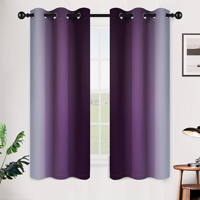 SimpleHome Ombre Room Darkening Curtains for Bedroom, Gradient Purple to Grey White Light Blocking Thermal Insulated Grommet Window Curtain/Drapes for Living Room,2 Panels, 42x63 inches Length