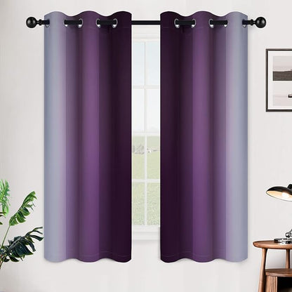 SimpleHome Ombre Room Darkening Curtains for Bedroom, Gradient Purple to Grey White Light Blocking Thermal Insulated Grommet Window Curtain/Drapes for Living Room,2 Panels, 42x63 inches Length