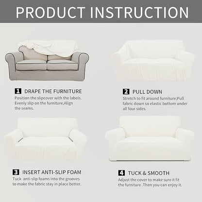 Easy-Going Stretch Chair Sofa Slipcover 1-Piece Couch Sofa Cover Furniture Protector Soft with Elastic Bottom for Kids, Pet. Spandex Jacquard Fabric Small Checks (Chair, Cream)