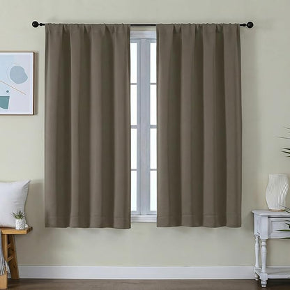 Simplebrand Ava Latte Short Blackout Curtains for Bedroom 54 Inches Long 2 Panels Set, Solid Thermal Insulated, Energy Saving Window Treatment Curtains Blackout Drapes, W40 x L54 Inch, Latte