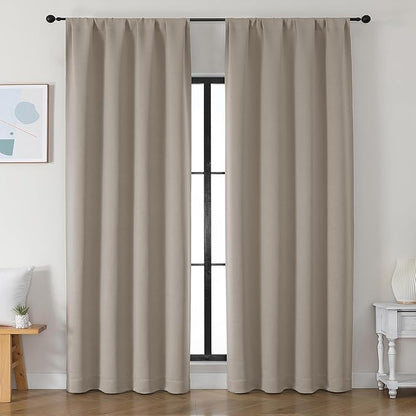 Simplebrand Ava Stone Blackout Curtains for Bedroom 90 Inches Long 2 Panels Set, Solid Privacy Energy Saving Living Room Window Treatment Curtains Blackout Drapes, W50 x L90 Inch, Stone