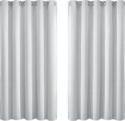 Yakamok Greyish White Curtains for Bedroom,Grommet Thermal Insulated Room Darkening Curtains for Living Room, 62W x 63L, 2 Panels