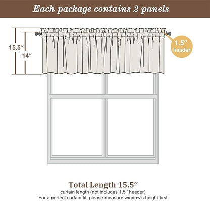 Chyhomenyc Sheer Valances for Windows 2 Pieces, 42Wx14L Inches Brown Small Window Valance for Living Room Bathroom Cafe Laundry Basement, Elegant Chocolate Rod Pocket Voile Valance