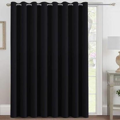H.VERSAILTEX Blackout Patio Curtains 100 x 84 Inches for Sliding Door Extral Wide Blackout Curtain Panels Thermal Insulated Room Divider - Grommet Top, 7' Tall by 8.5' Wide - Jet Black