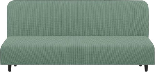 U-NICE HOME Stretch Futon Cover Armless Bed Slipcover - Soft Jacquard Fabric Washable for Pet Friendly, Cyan