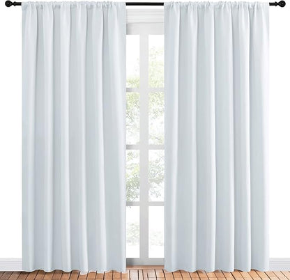 NICETOWN Bedroom Window Curtain Panels - Window Treatment Thermal Insulated Rod Pocket Room Darkening Curtains/Drapes for Patio Door (Greyish White, 2 Panels, 70 in x 84 in (W x L))