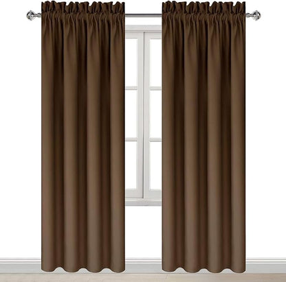 DWCN Blackout Curtains for Bedroom – Thermal Insulated Room Darkening Drapes for Living Room, Brown, W 42 x L 84 Inch, Set of 2 Rod Pocket Curtain Panels
