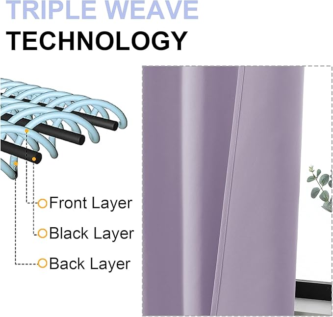 Simplebrand Lilac Blackout Curtains for Bedroom 96 Inches Long 2 Panels, Solid Thermal Insulated, Energy Saving Living Room Window Treatment Curtains Blackout Drapes, W50 x L96 Inch, Lilac