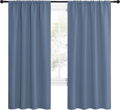 NICETOWN Stone Blue Blackout Curtains for Living Room - Triple Weave Home Decoration Thermal Insulated Solid Rod Pocket Blackout Drapes for Bedroom(Set of 2, 42 x 72 Inch)