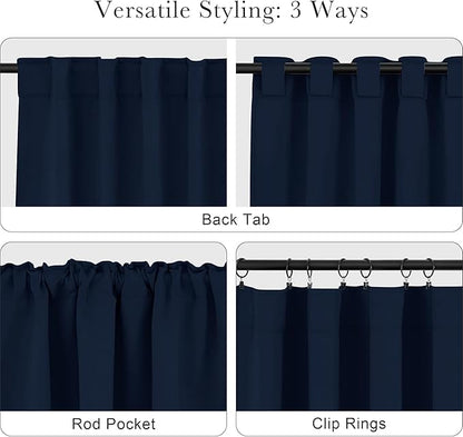PONY DANCE Small Window Curtains - 36 inch Length Short Kitchen Curtain Tiers Rod Pocket Blackout Panels for Basement/Bedroom, W 42" x L 36", Navy Blue, 2 Pieces