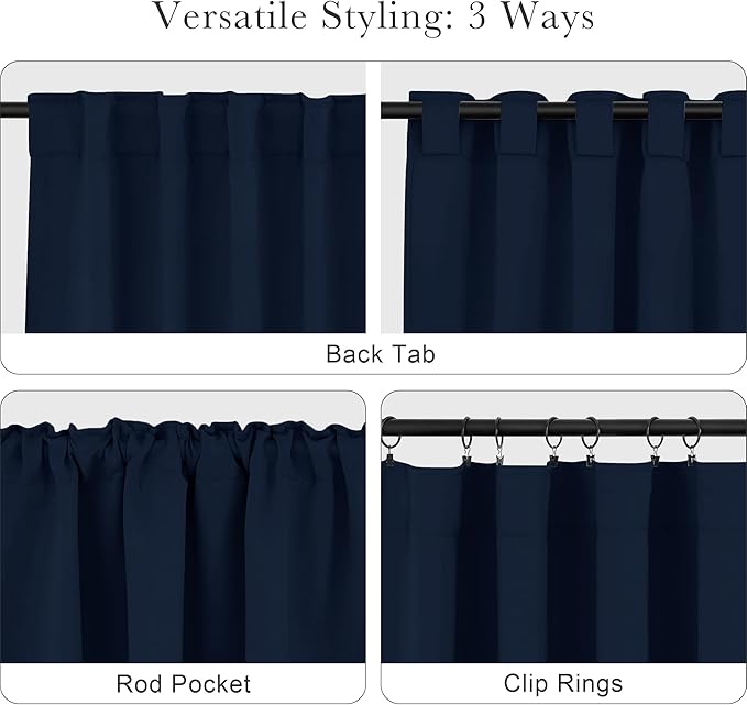 PONY DANCE Blue Black Out Curtains 84 inches - Thermal Insulated Privacy Rod Pocket Curtain Drapes for Kitchen Home Decoration, 52 W x 84 L, Navy Blue, 2 Pieces