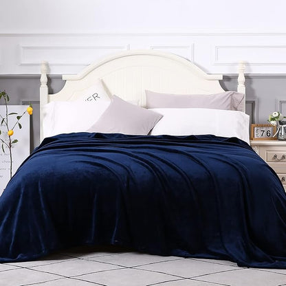 TASTHROW Large Flannel Fleece Throw Blanket, 90×90 Inch - Cozy Lightweight Thick Blanket - All Seasons Suitable for Women, Men and Kids (Navy)