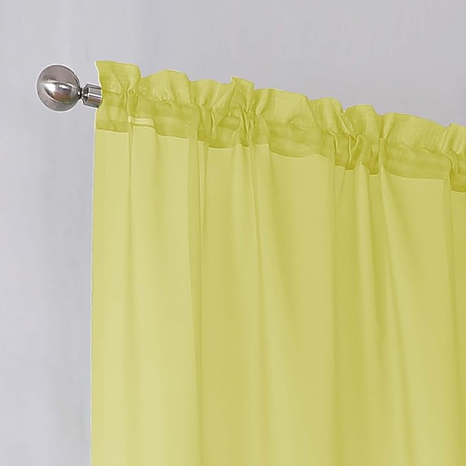 Simplebrand Lemon Short Sheer Curtains 45 Inch Length for Small Windows, Rod Pocket 2 Panels Set Solid Voile Drapes Window Sheer Curtains for Bedroom Bathroom Kids Room Kitchen, 42x45 Inch, Lemon