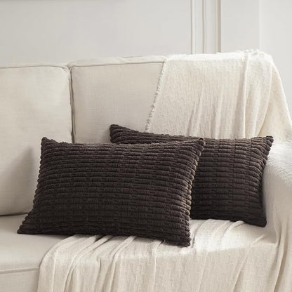 Fancy Homi 4 Packs Boho Dark Brown Decorative Throw Pillow Covers 14x24 Inch for Living Room Couch Bed Sofa, Rustic Modern Farmhouse Home Decor, Soft Plush Corduroy Cute Square Cushion Case 35x60 cm