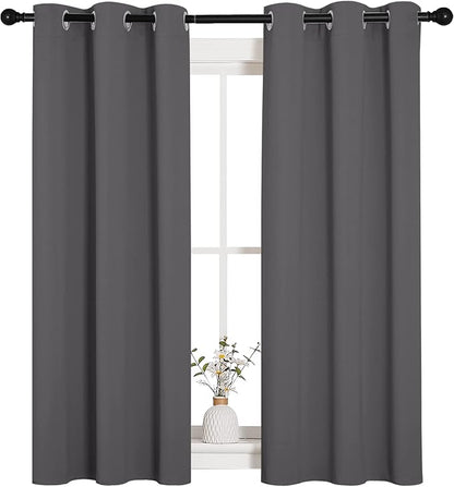 NICETOWN Bedroom Curtains Blackout Drapery Panels, Three Pass Microfiber Thermal Insulated Solid Ring Top Blackout Window Curtains/Drapes (Two Panels, 34 x 54 inches, Gray)