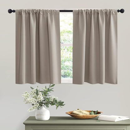 RYB HOME Short Sand Blackout Curtains for Small Bedroom Window, Insulating UV Blocking Drapes for Kitchen Cafe Basement Garage, Privacy Tiers for Bathroom Window, Width 42 by Length 36, Set of 2