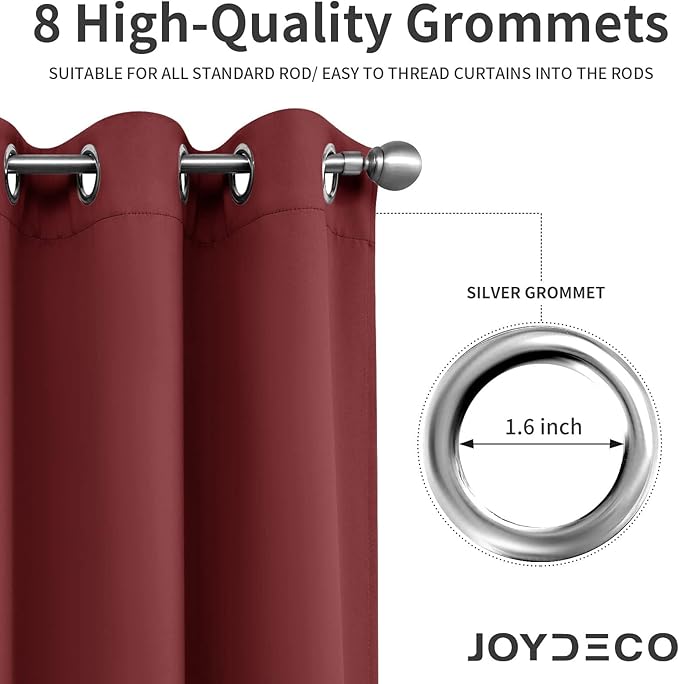 Joydeco Blackout Curtains 108 Inch Length 2 Panels Set, Thermal Insulated Long Curtains 2 Burg, Room Darkening Grommet Drapes for Living Room Bedroom Window (W52 x L108 Inch, Burgundy Red)