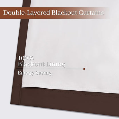 Yakamok Room Darkening 100% Blackout Curtains Grommet Window Treatments with 2 Thick Layers-Brown Thermal Insulated Drapes Set of 2 Panels for Bedroom Living Room 52 Inches by 96 Inches Length