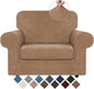 WEERRW Velvet Stretch Chair Sofa Slipcover - 2 Pieces Luxury Soft Velvet Plush Couch Cover Furniture Protector with Elastic Bottom for Pets, Machine Washable, Camel, Small