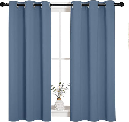 NICETOWN Kitchen Curtains Small Window Curtains & Drapes, Thermal Insulated Solid Grommet Panels for Cupboard, Loft, Cafe, Dining Room (Stone Blue, 34" W x 45" L, 2PCs)