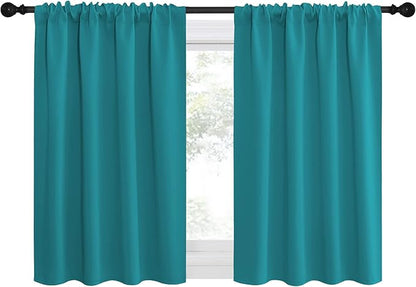 NICETOWN Peacock Blue Blackout Curtains Panels for Window, Thermal Insulated Rod Pocket Blackout Drapes/Draperies for Living Room (2 Panels, W42 x L36 inches)