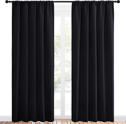 NICETOWN Black Out Window Curtains - Solid Home Decor Thermal Insulated Blackout Drapes for Bedroom, Privacy Assured Patio Window Treatment (2 Panels, 52 inches Wide by 84 inches Long)