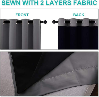 NICETOWN 100% Blackout Blinds, Set of 2, 52 inches x 102 inches, Laundry Room Decor Window Treatment Curtains for Large Patio Sliding Door, Thermal Insulated Grey Curtains for Bedroom
