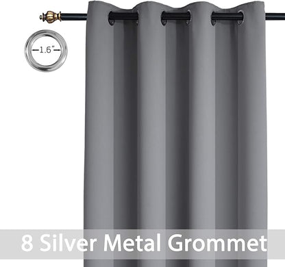 Yakamok Grey Blackout Curtains for Bedroom, Light Blocking Thermal Insulated Grommet Blackout Drapes for Living Room(52W by 45L, Grey, 2 Panels)