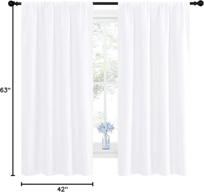 NICETOWN Bedroom Curtains - Window Treatment Rod Pocket Curtains/Drapes for Bedroom (2 Panels, 42 by 63, White)