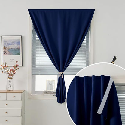 Self Adhesive Portable Blackout Curtains for Bedroom Easy to Install Window Thermal Lnsulated Kitchen Room Darkening Small Window Curtains, 35" W X 71" L, Navy Blue, 1 Panel