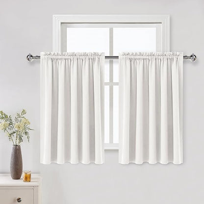 DWCN Blackout Curtains for Living Room Thermal Insulated, Energy Saving & Noise Reducing Bedroom Curtains, Ivory, W 52x L 36 Inch, Set of 2 Rod Pocket Curtain Panels