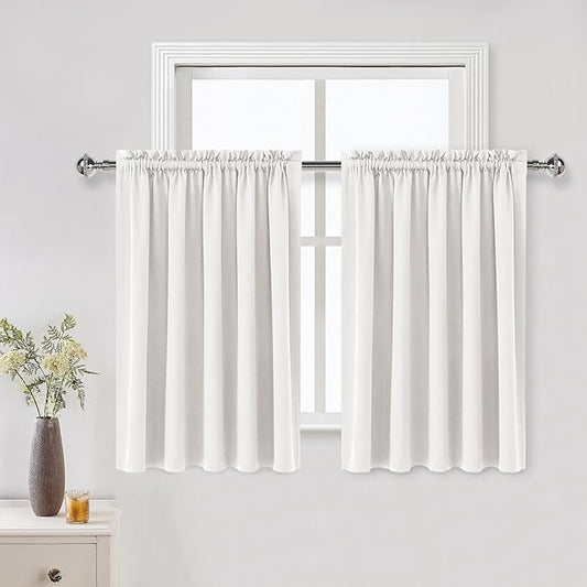 DWCN Blackout Curtains for Living Room Thermal Insulated, Energy Saving & Noise Reducing Bedroom Curtains, Ivory, W 52x L 36 Inch, Set of 2 Rod Pocket Curtain Panels
